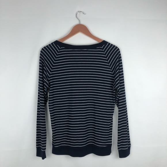 Forever 21 Navy Blue & White Striped Crew Neck Top - Picture 2 of 3
